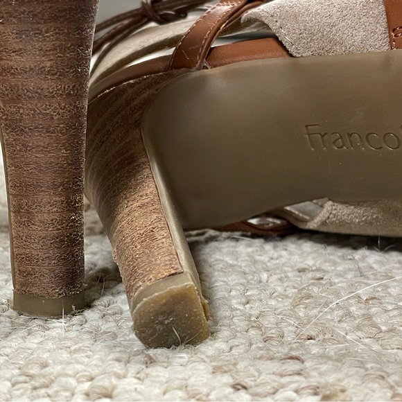 Size 7, Franco Sarto 4” Heeled, Peep-Toe Booties with Brown Leather Tie Detail - Picture 6 of 6